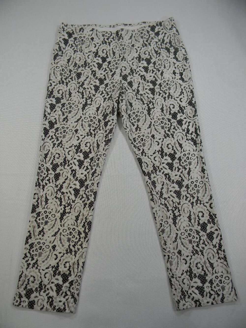 Chico’s Sz 1.5 Black White Scroll Print Stretch Pants